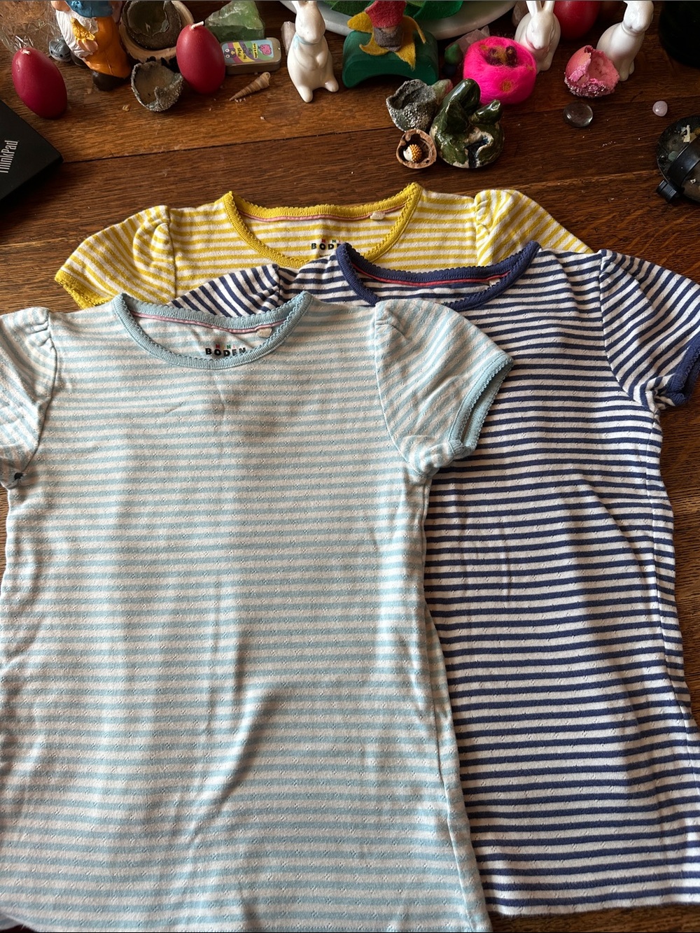 Mini Boden Striped Short Sleeve Tees in Light Blue, Navy & Yellow
